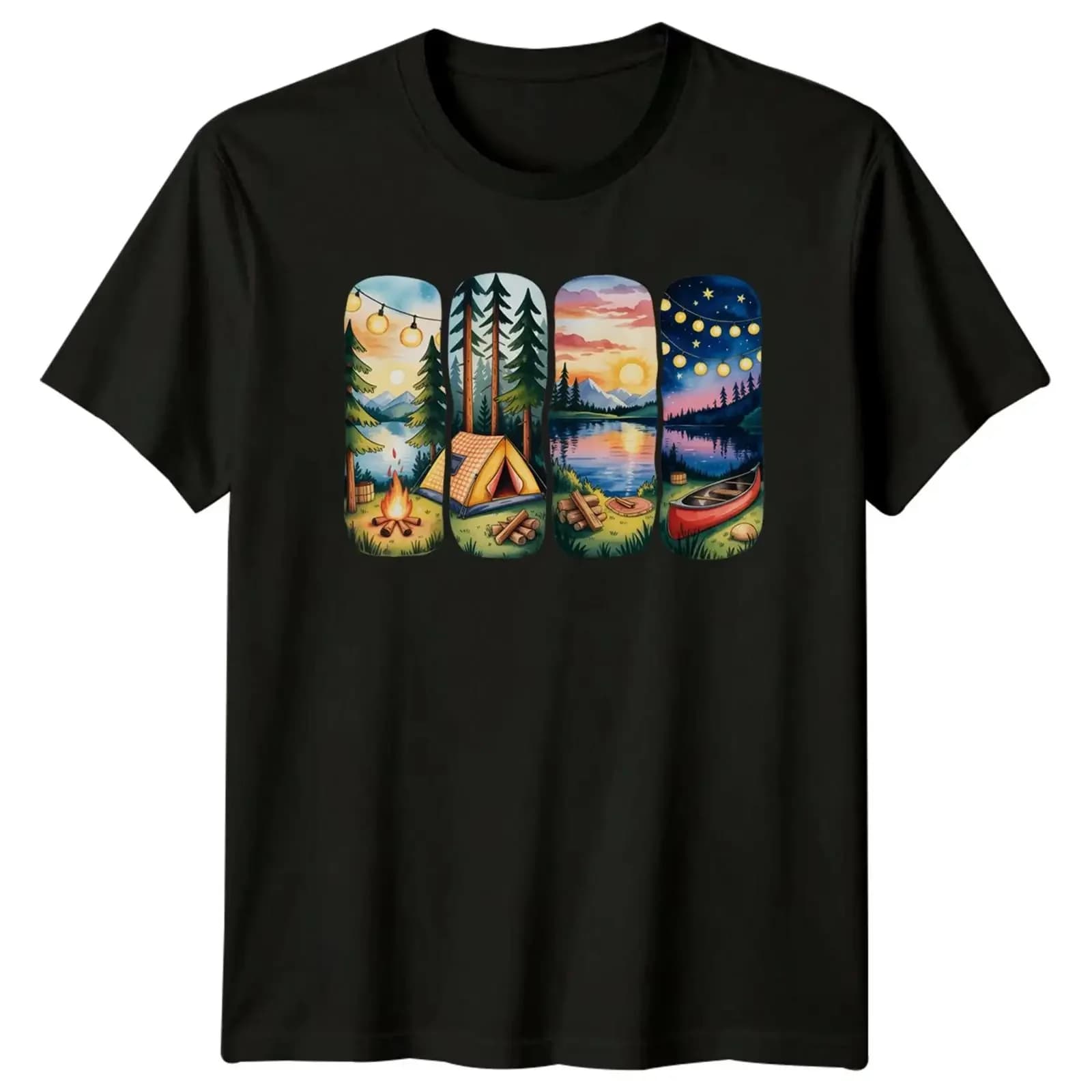 Camping Tent Lake Mens T Shirt Womens Travel Top vintage Washed Unisex Stretched Stylish designer clothes Top For Everyday Wear