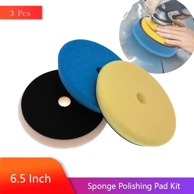 Kit tampone per lucidatura in schiuma piatta da 6,5 pollici Superficie esagonale da 3 pezzi per schiuma tampone DA per lucidatura e ceratura composita carrozzeria auto