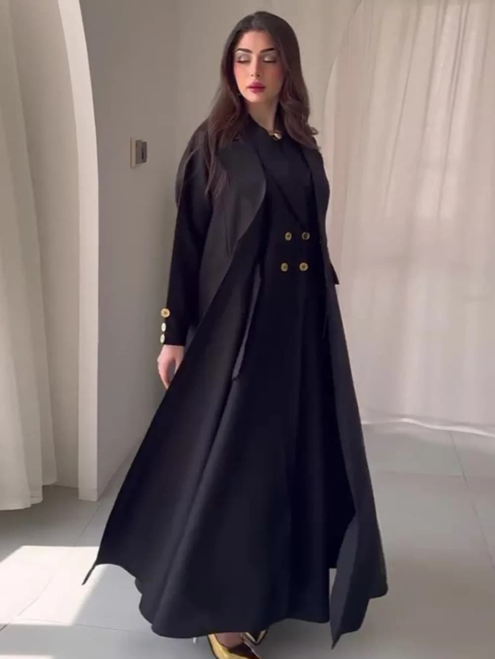 Eid Abaya musulmano Donna Casual Cappotto lungo Bottoni Marocco Dubai Capispalla Ramadan Abaya Colletto rovesciato Abito arabo Soprabito