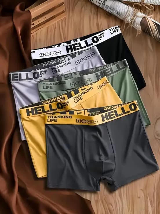 Men's Milk Silk Boxer Briefs 5-Pack Fixed Color Set Seamless Breathable Quick Dry Stay-Put Waistband Comfort Underwear
