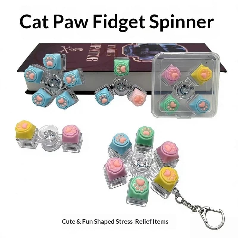 Fidget Spinner a Forma di Zampa di Gatto in Silicone, Tappo Tastiera a LED, Giocattolo Antistress, Portachiavi Anti-Ansia per Rilassamento, per Adulti e Ufficio