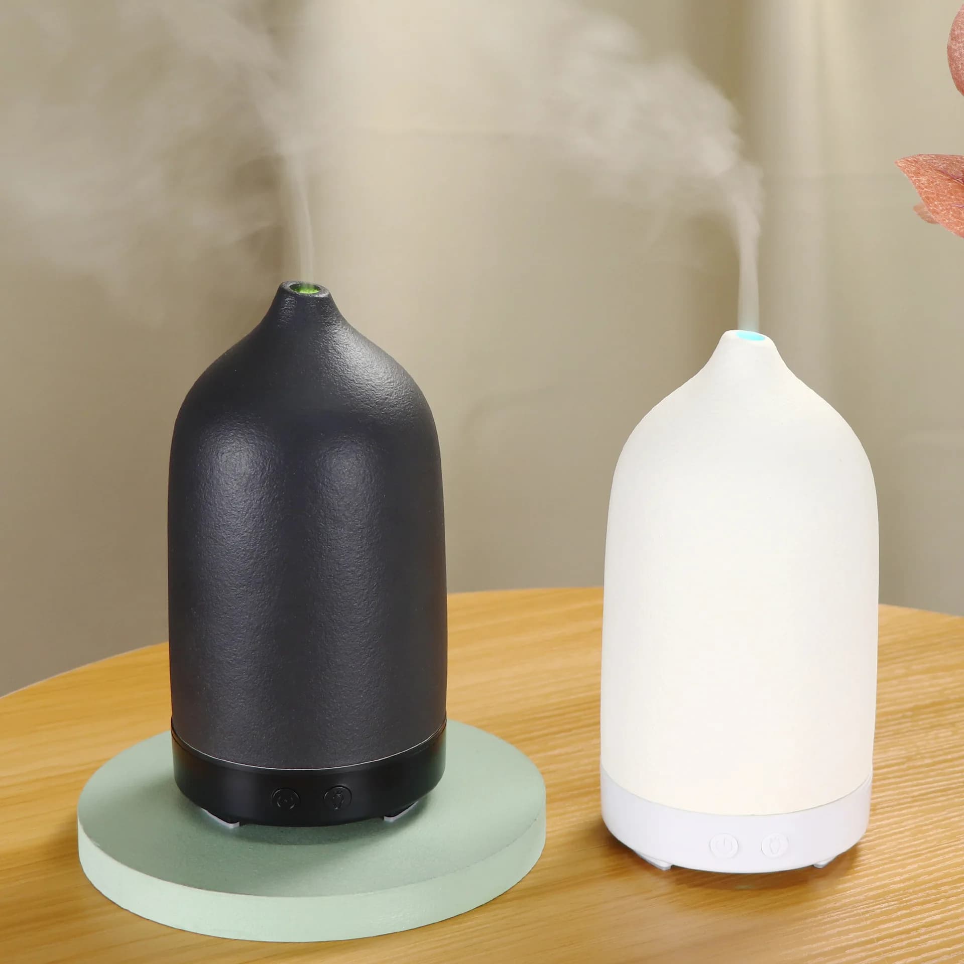 Diffusore per aromaterapia ad ultrasuoni in ceramica semplice da 100 ml, fragranza atomizzatore di oli essenziali con venature del legno umidificatore