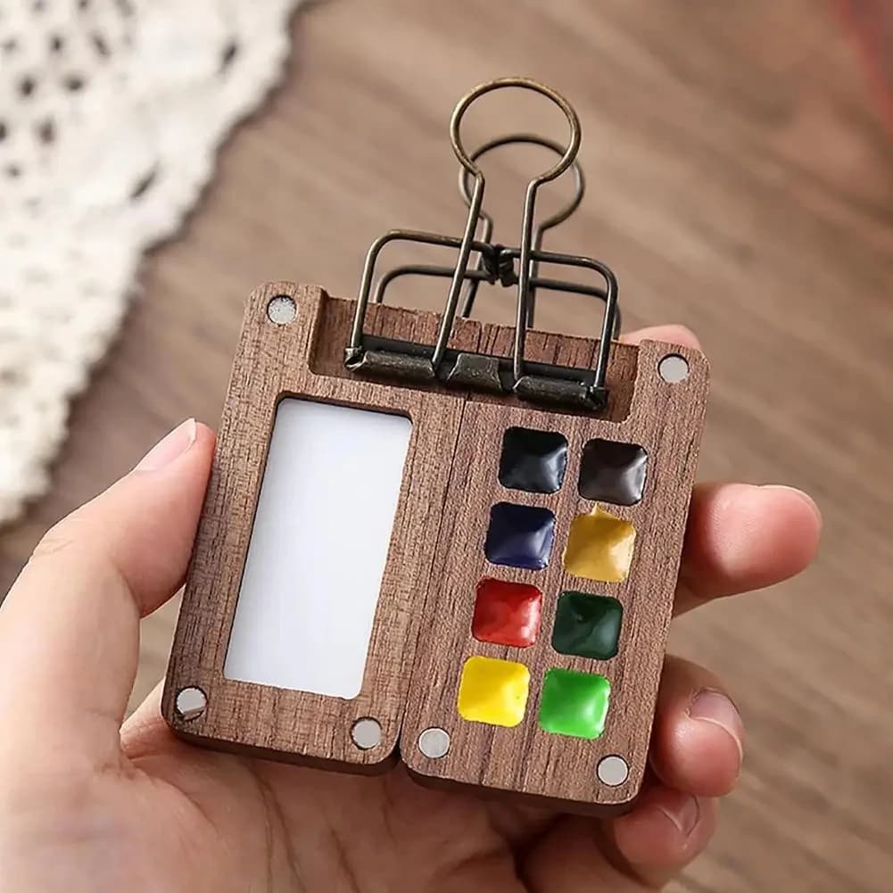 8 / 15 Grid Portable Sketchbook Palette Mini Walnut Color Palette Box Travel Watercolor Case For Drawing (Without Colors)