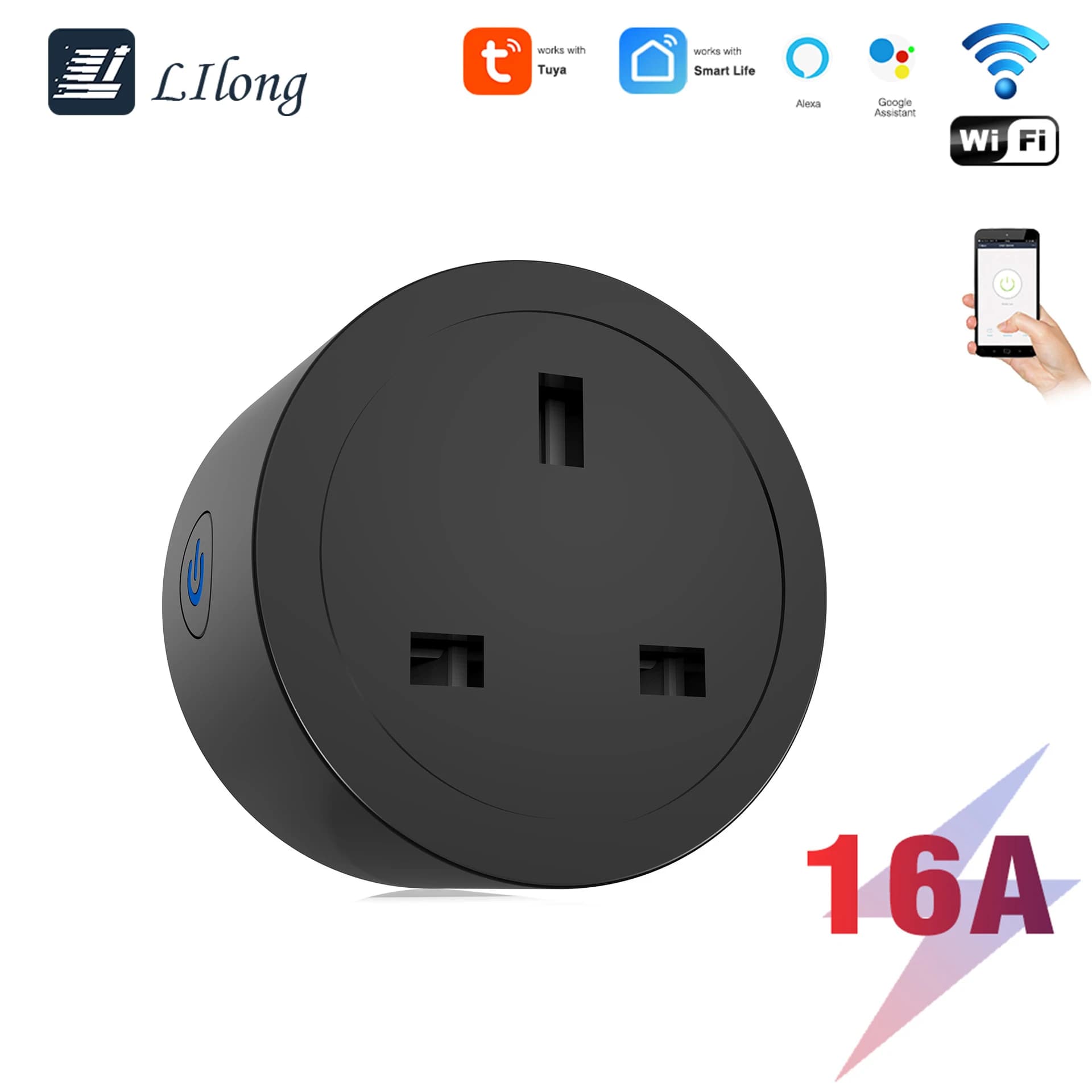WiFi Tuya Smart Plug UK with Energy Monitoring, App & Voice Control, Timer, Power-Off Memory, Smart Life
