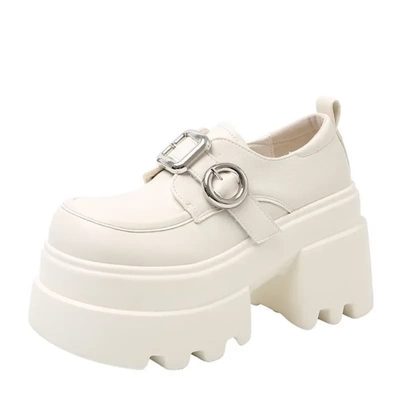 10CM Tacchi Donna Mocassini in pelle Moda Designer Fibbia della cintura Lady Mary Jane Scarpa Retro Britannico Suola spessa Scarpa casual Zapatos Mujer