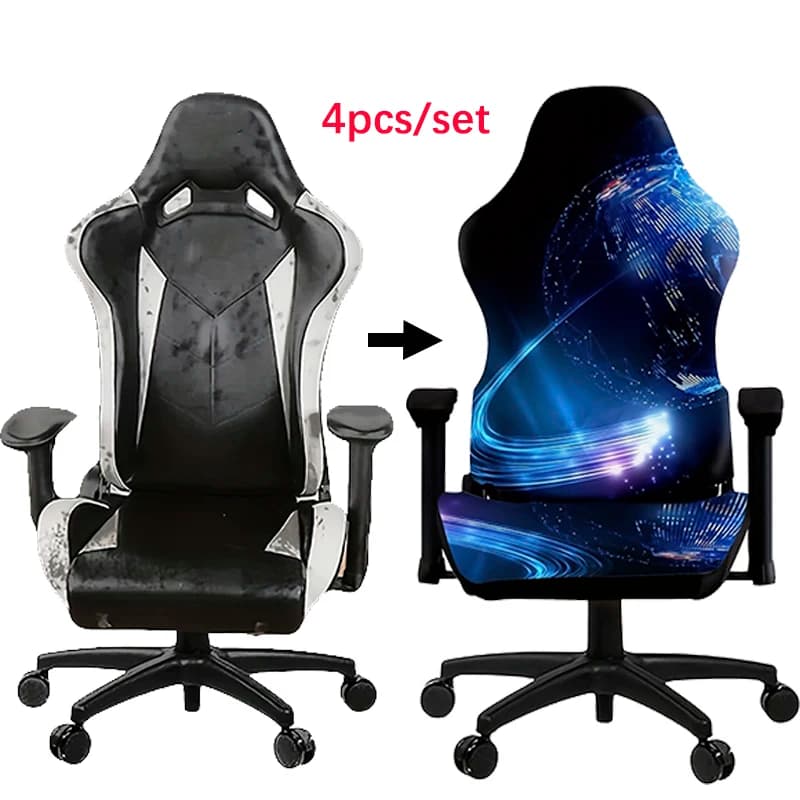 Set di Coprisedia da Ufficio e Gaming, Design Tecnologico Planet Code, Elastico e Lavabile, per Sedie da Gaming e Arredo Ufficio Domestico