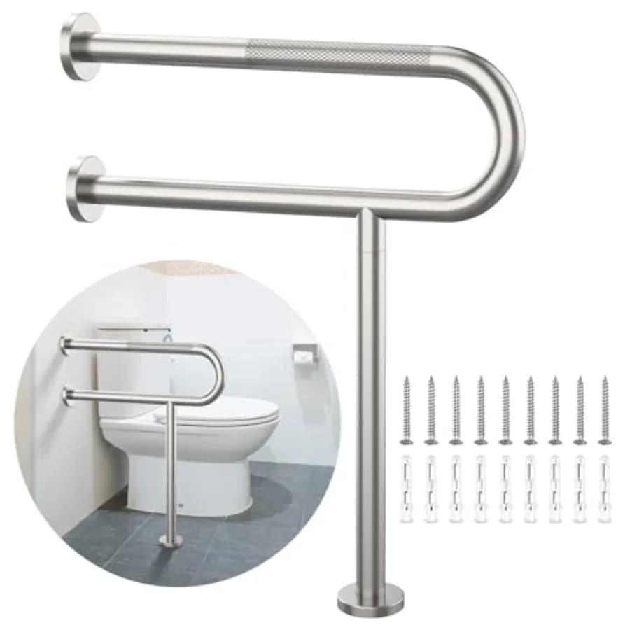 Barra di supporto per WC 23.4X 28 pollici, antiscivolo, spazzolata, per disabili, in acciaio inossidabile, con impugnatura zigrinata di sicurezza
