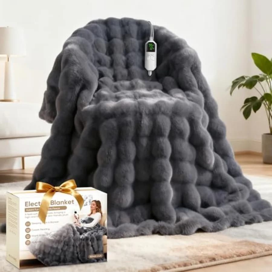 Coperta riscaldata Coperta a riscaldamento rapido con 1/2/4/6/9/12 ore Spegnimento automatico 8 livelli di calore 62'' * 84'' Comoda pelliccia di coniglio sintetica