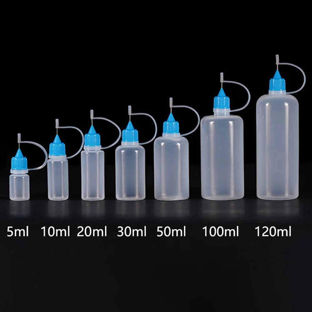 5ml 10ml 20ml 30ml 100ml 120ml applicator bottle with plastic compressible tip PE Reusable dropper with needle caps Oil bottles