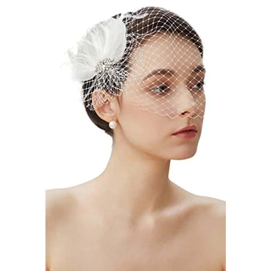 Veil Fascinator Hat for Women Peacock Feather Fascinators Hair Clip with Removable Veil Tea Party Hat Bridal Wedding
