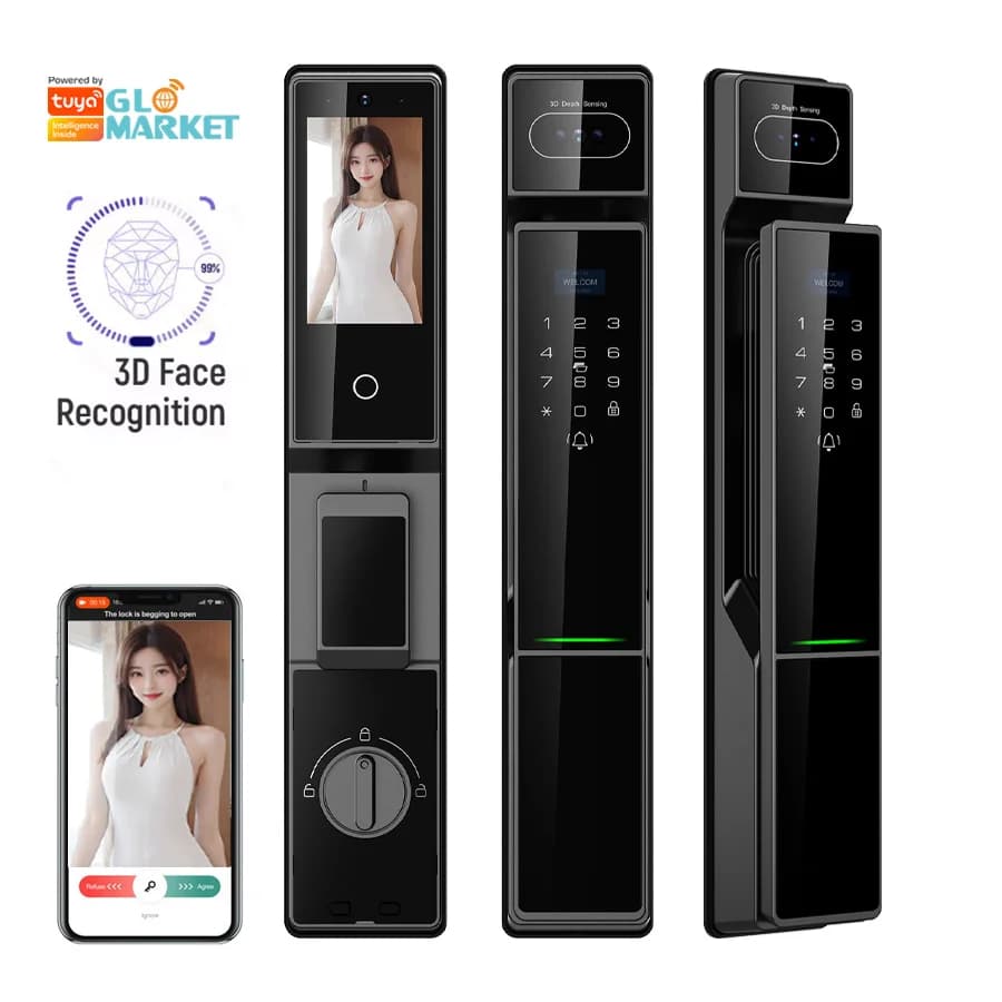 Glomarket Tuya Smart Wifi Serratura per porta Serratura digitale intelligente impermeabile Serratura per porta intelligente con viso 3D con fotocamera