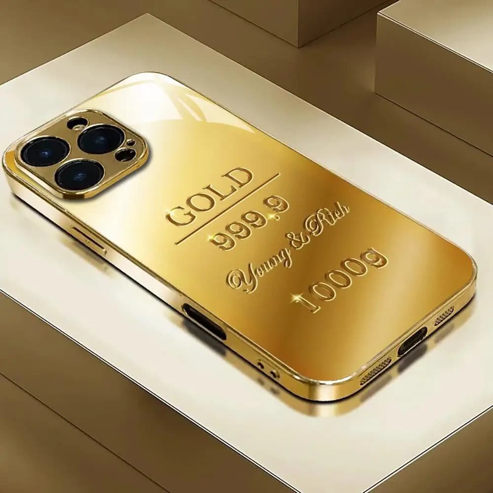 g-Golden b-BRICS 999 Phone Case For iphone 17 AIR 16 15 14 13 12 Pro Plus Max gold Electroplated glass Case