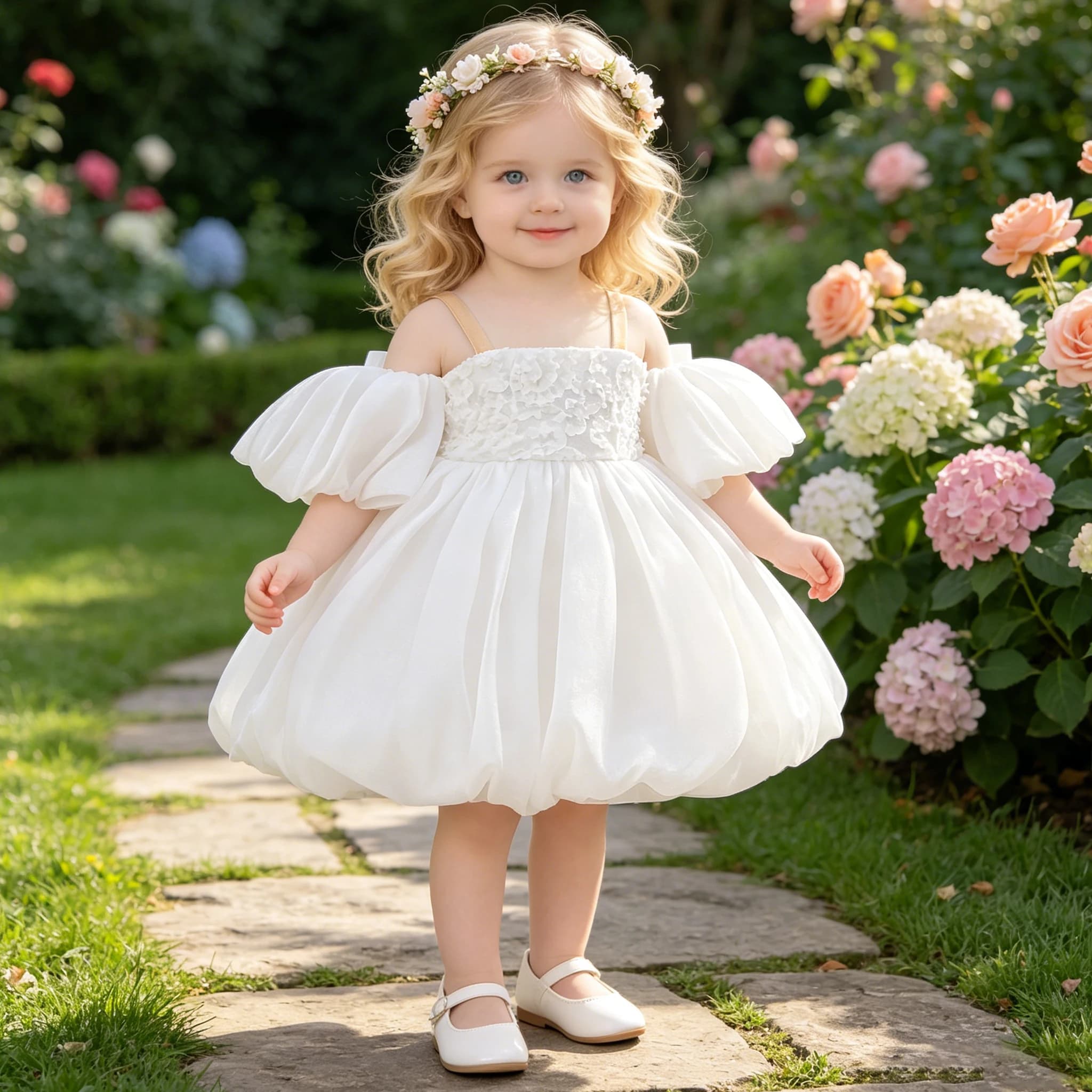 Elegante fiocco per battesimo, festa per neonate, fiore per bambini, primo compleanno, principessa, abito da ballo, matrimonio bianco, damigella d'onore, abito da sera