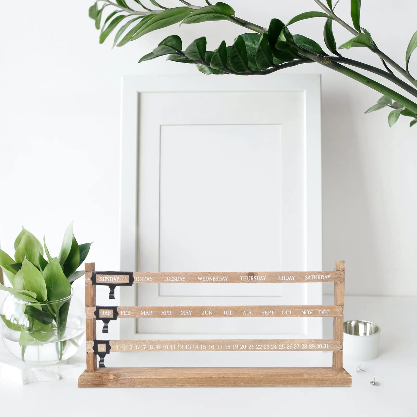 Calendario Perpetuo in Legno Stile Vintage, Blocchi Decorativi da Scrivania per Ufficio, Camera da Letto, Caffetteria