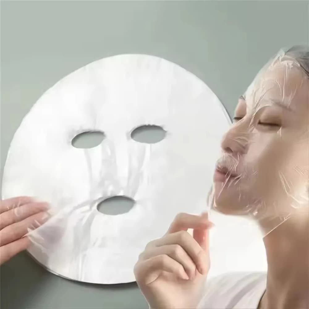 500-100 Pezzi Strumenti per Trucco e Bellezza del Viso: Maschera Monouso in Pellicola Plastica Trasparente con Adesivi per il Collo