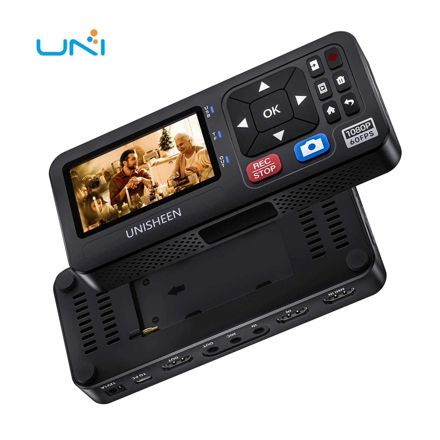 UNISHEEN 1080p Mini dispositivo di registrazione video Telecamera standalone RCA HDMI VGA YPbPr Scatola di acquisizione schermo analogico Presa batteria scheda VHS