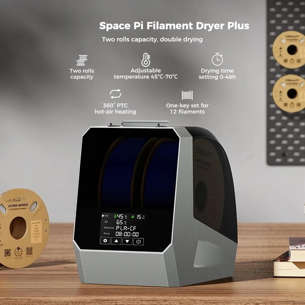 Essiccatore per filamento per stampante 3D a 2 bobine con rotazione a 360° ° Ventilatore con Schermo Touch da 4 Pollici e Funzione di Riscaldamento per Stampa 3D PLA PETG ABS TPU 1.75