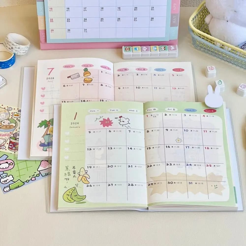 Agenda Cartoon B6 2026 con Calendario e Lista delle Cose da Fare, Quaderno per Studenti, Pianificatore Giornaliero
