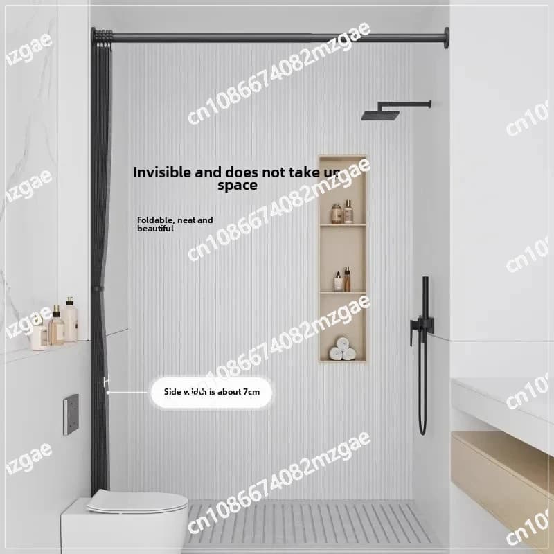 Tenda da doccia pieghevole per bagno di fascia alta senza punzonatura, telo invisibile, divisorio per WC, vasca da bagno, doccia, separazione asciutta e bagnata