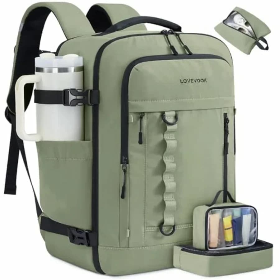Zaino da Viaggio 50L per Lavoro e Viaggi: Nylon Impermeabile, Nero, Bagaglio Personale Approvato per il Volo con 3 Cubi Organizzatori, Scomparto per Laptop 17.3 Pollici