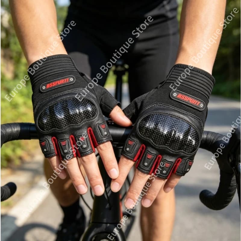 Guanti da moto estivi 2026 NUOVI a mezze dita in vera pelle di capra con protezione in fibra di carbonio, aperti sulle dita, anti-caduta, per la guida