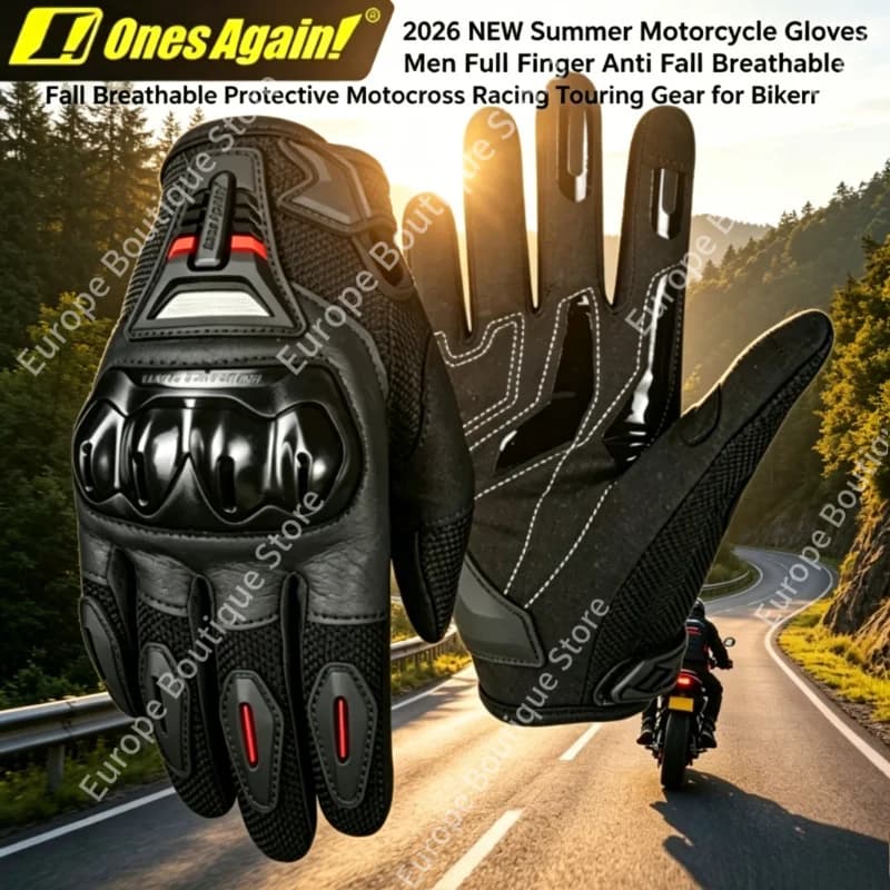 2026 NEW Summer Motorcycle Gloves Full Finger Anti Fall Breathable Protective Motocross Racing Touring Gear for Bikers Men