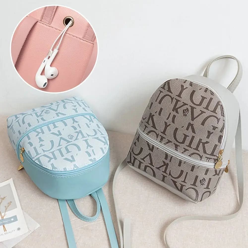 Zaino piccolo casual in pelle PU con lettera stampata, borse a tracolla multiuso, borsa quotidiana da donna