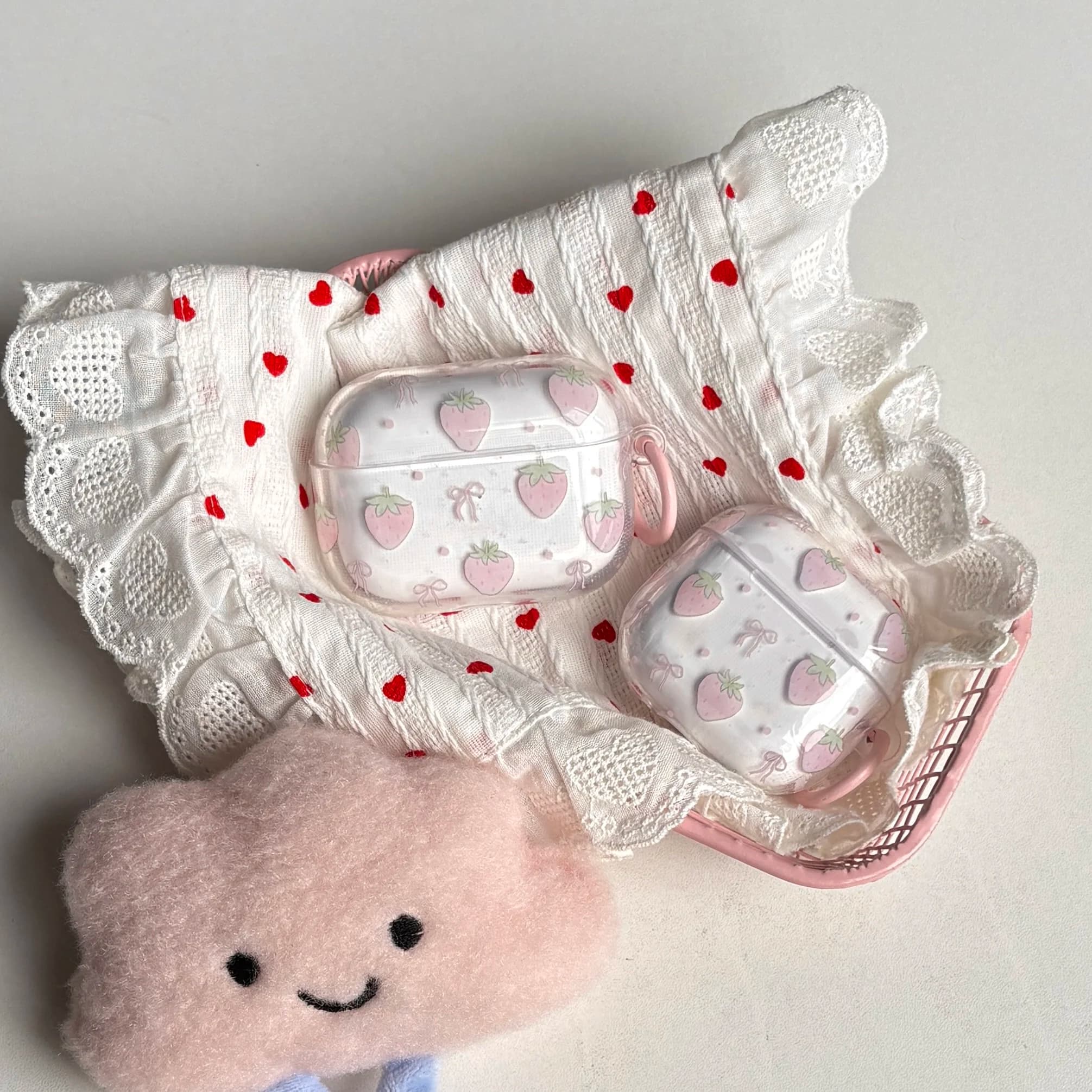 Custodia trasparente per auricolari con motivo a pois e fiocco rosa dolce e carino per AirPods 1 2 3 4 Pro Pro2 Pro3
