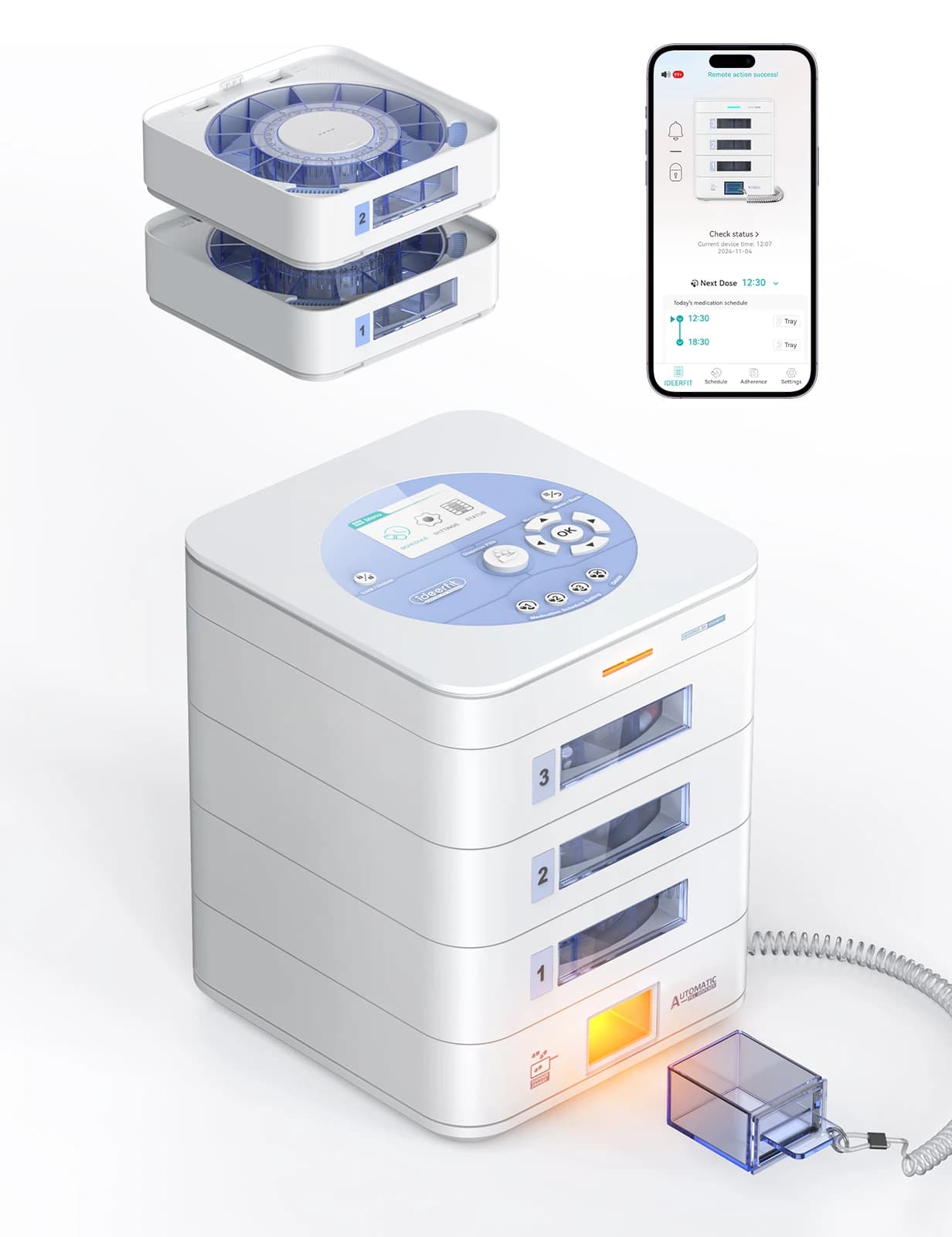 Dispenser di Medicinali Intelligente All-in-One a 3 Vassoi con Avviso Vocale, Schermo LCD e Sistema di Blocco