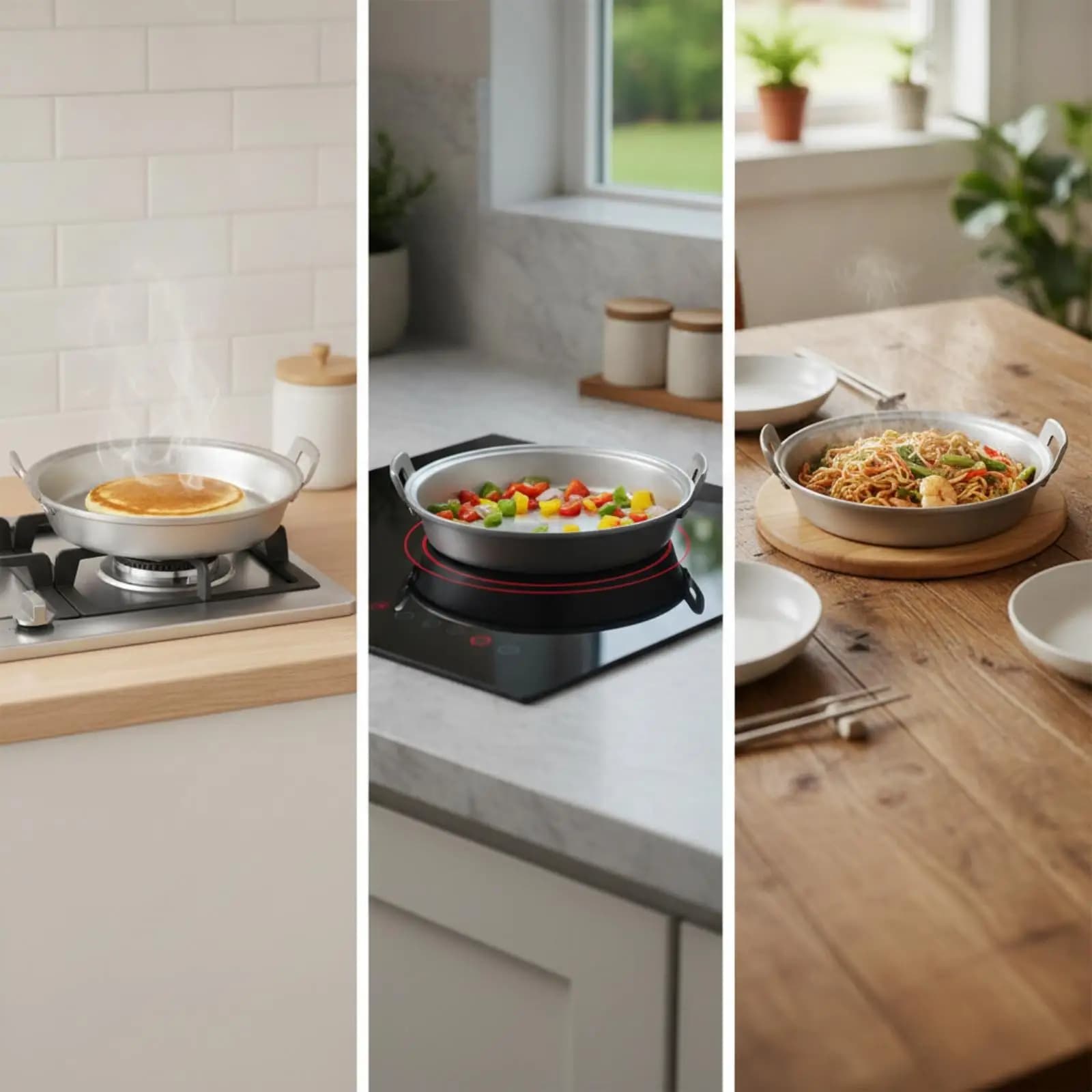 Heavy Duty Aluminum Pan Uncoated Flat Base Cookware for Frying Eggs Pancakes and Flatbreads