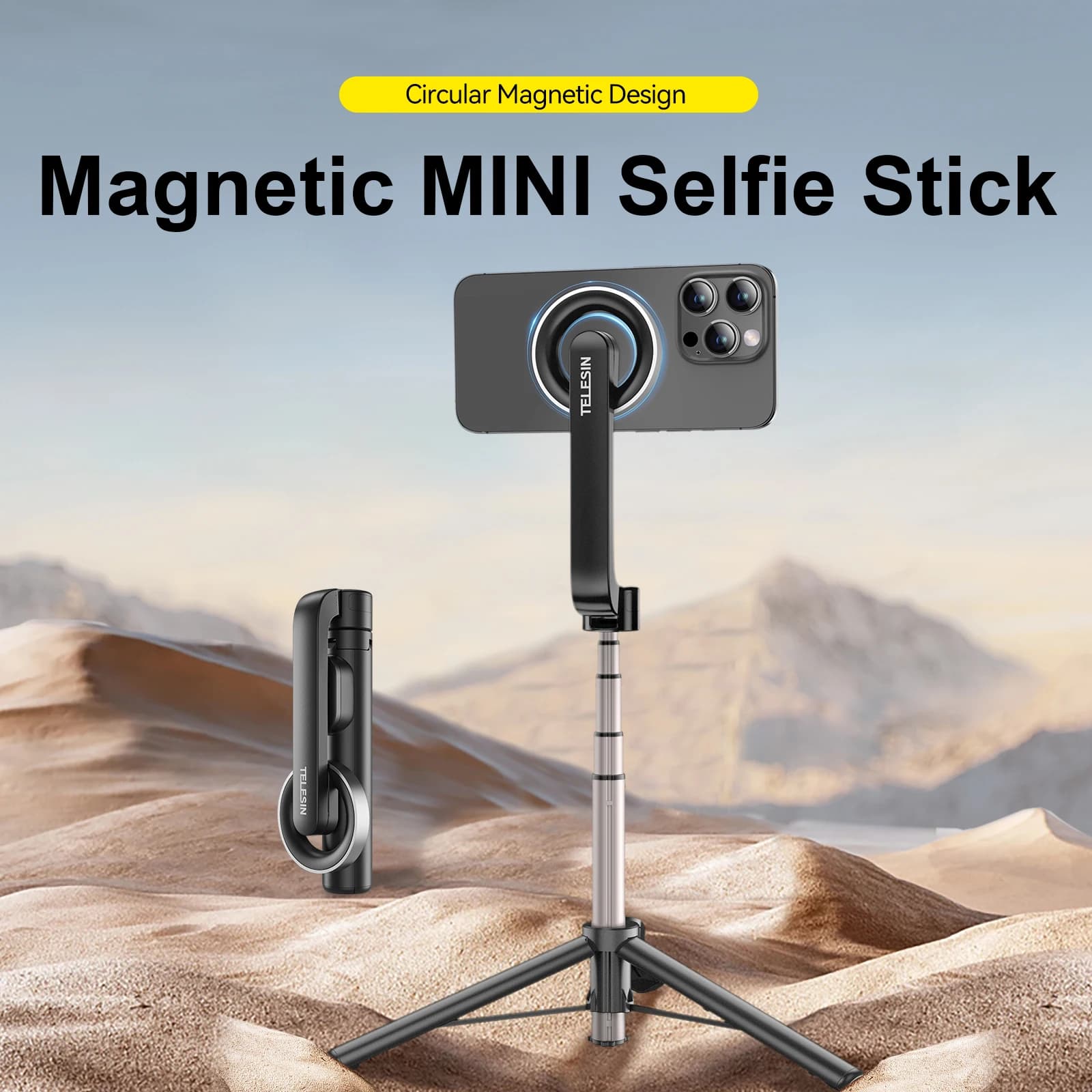 TELESIN Asta Magnetica per Selfie con Treppiede e Telecomando, Supporto per Cellulare Magsafe per iPhone 14 13 12 Pro Max, Riprese Verticali