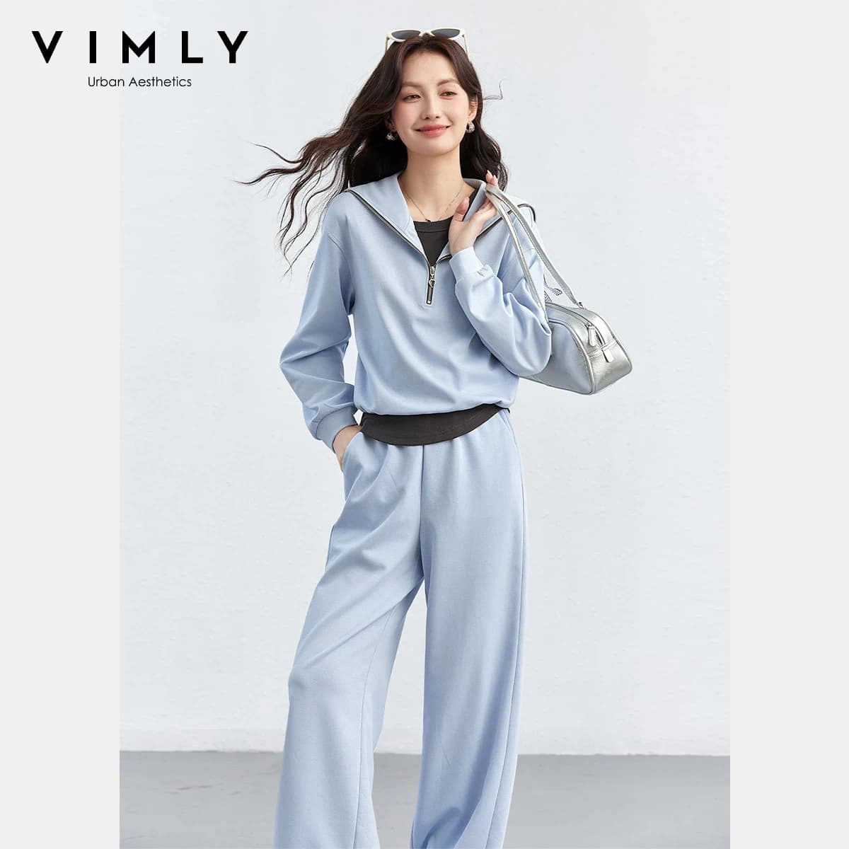 VIMLY Set Casual da Donna 3 Pezzi Primavera 2026 Nuovo Stile Coreano: Giacca con Mezza Zip e Colletto Rovesciato, Gilet con Scollo a U e Pantaloni Dritti A5202
