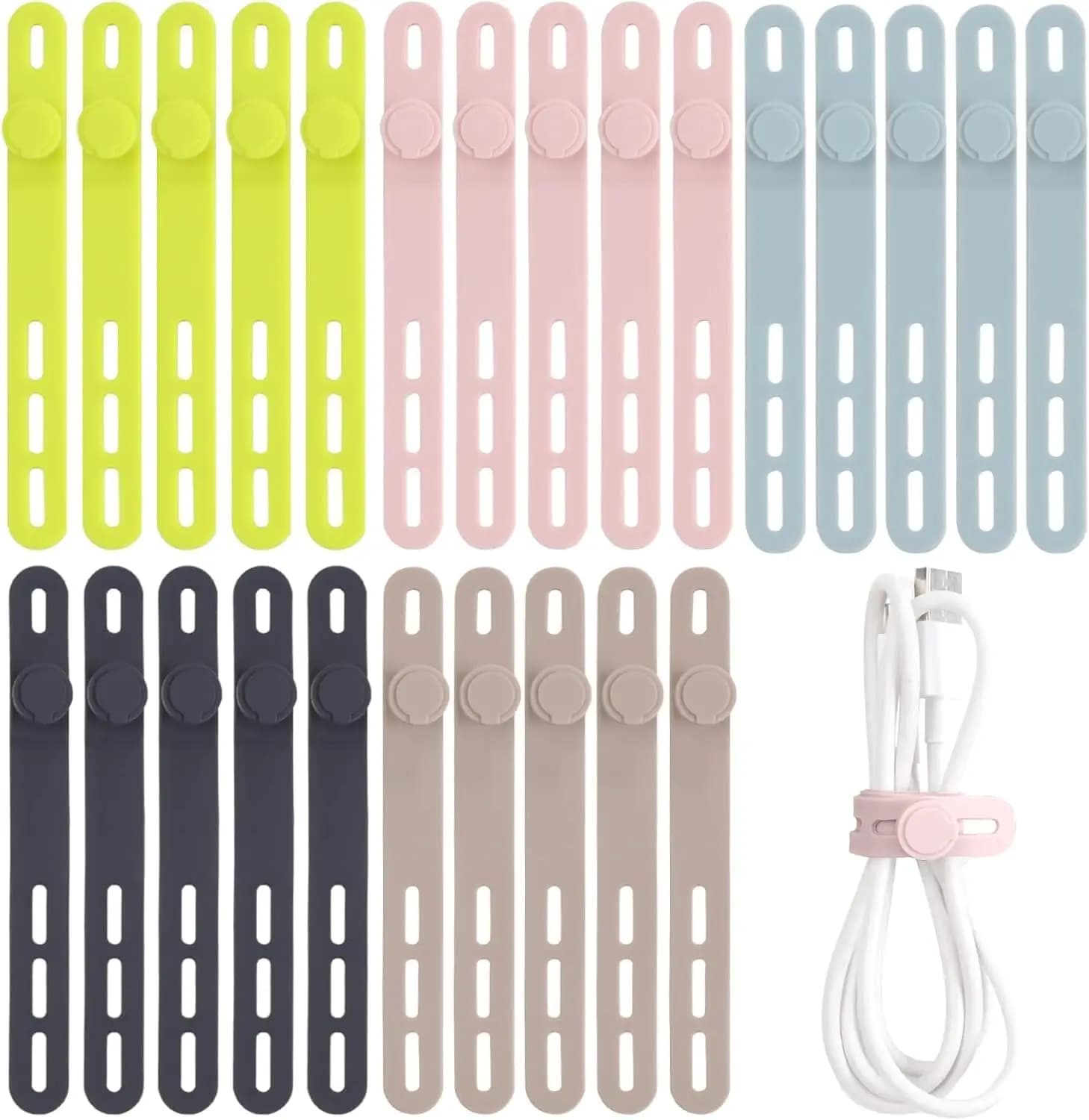 25 fascette per cavi in silicone riutilizzabili, avvolgicavi elastici per organizer per cavi di ricarica per auricolari, colorati