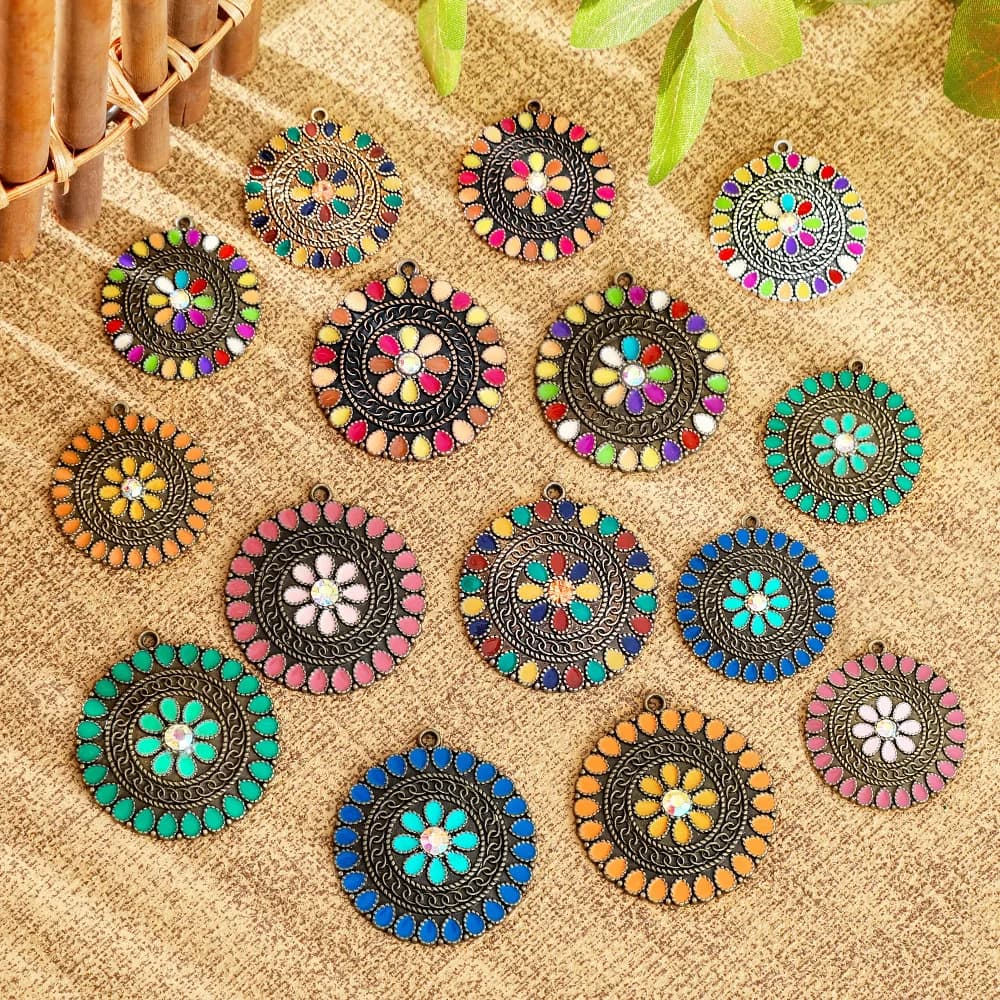 Ciondoli a disco smaltati Bohemia a forma di girasole per orecchini da donna, collane, ciondoli, charm, creazione di gioielli, accessori fai da te per gioielli