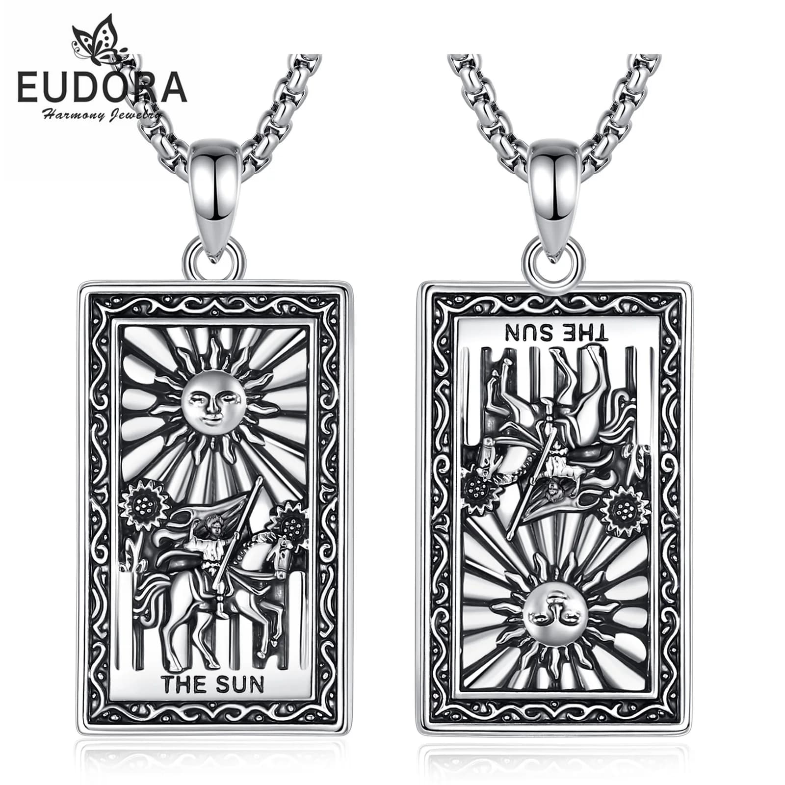 Eudora Collana di carte dei tarocchi in rame THE SUN Amuleto Vintage Arcana maggiore Divinazione Ciondolo Gioielli spirituali Regalo per donne Uomini