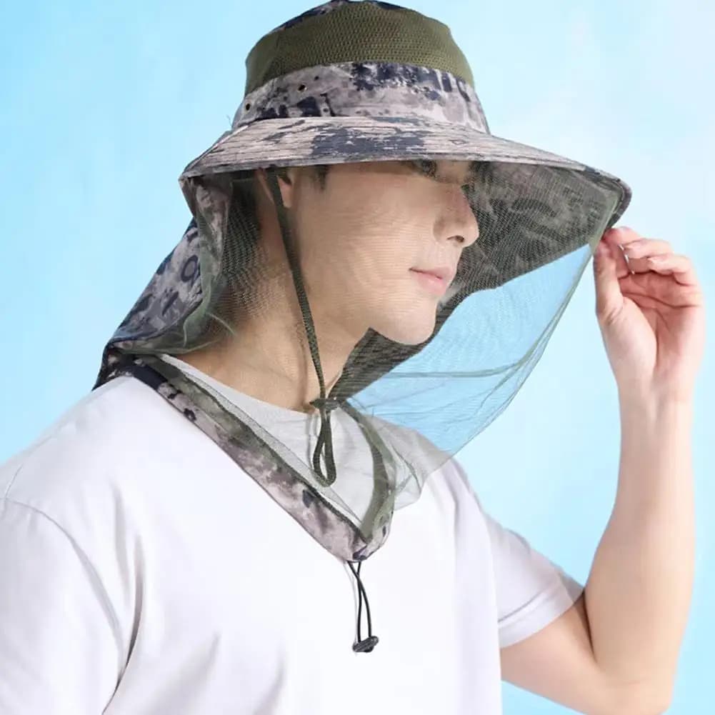 Cappello Anti-Zanzare con Rete Nascosta, Protezione da Insetti e Api, Cappello da Pesca con Protezione Solare per Uomo e Donna