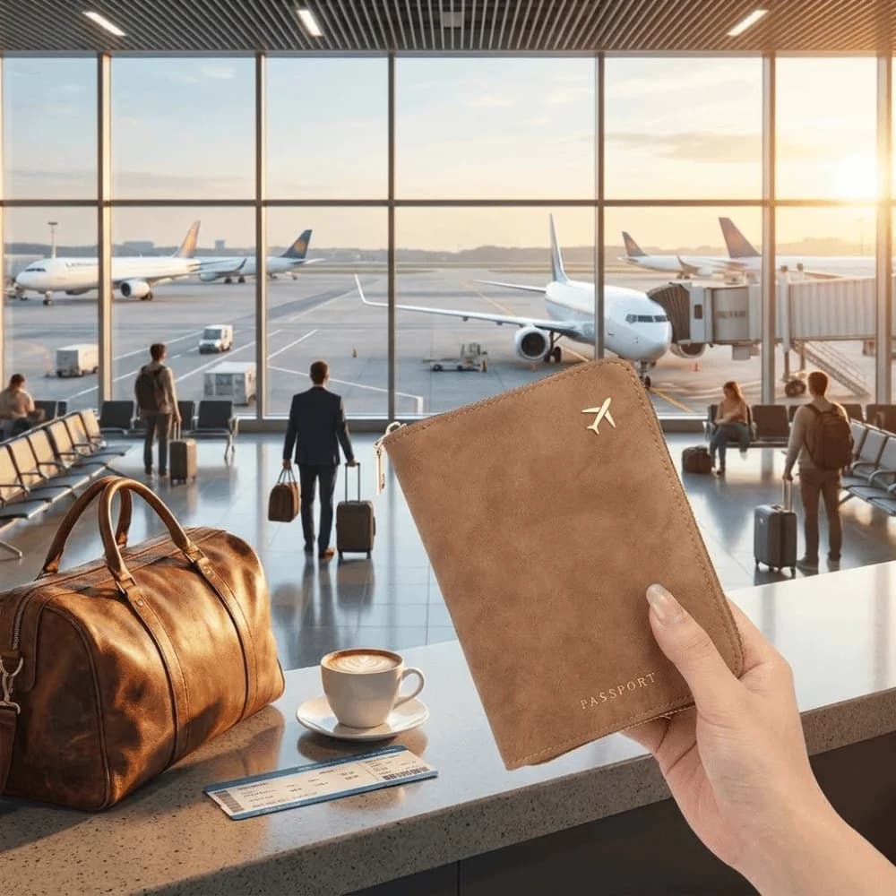 Porta Passaporto con Cerniera RFID Antifurto, Organizzatore da Viaggio Rinforzato, Portafoglio Multifunzionale in Pelle per Carte e Biglietti