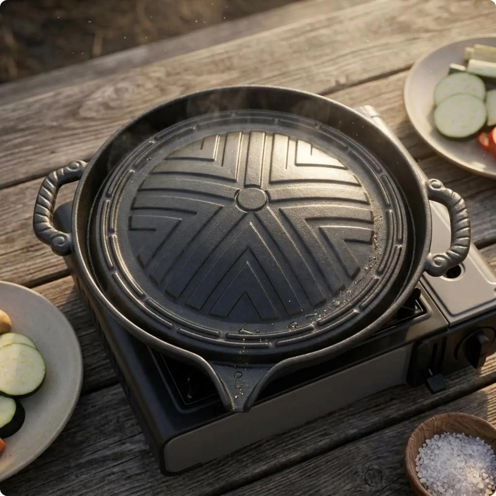 Cast Iron Oval Grill Pan for Outdoor BBQ Camping Stovetop Frying Skillet Non Stick Heavy Duty Kitchen Cooking Pan