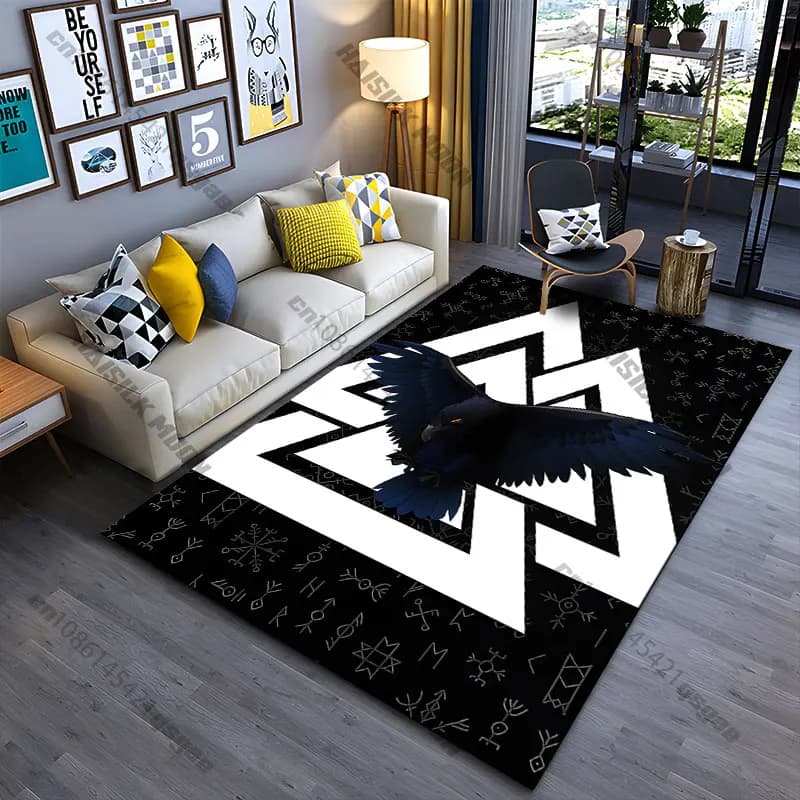 Mystical raven with geometric background carpet Yoga living room room decor children's crawling mat doormat area rug