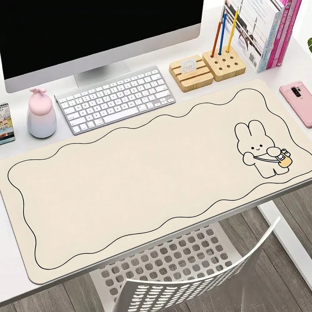 Beige Rabbit Diatomite Extra Large Desk Mat | High-End Gaming Office Writing Mat for Home School Decor