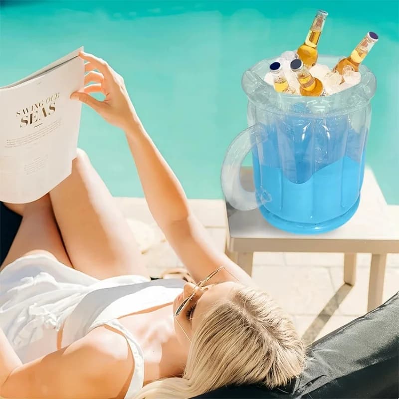 Secchiello per Ghiaccio Gonfiabile a Forma di Boccale da Birra in PVC, Contenitore per Bevande Fredde per Spiaggia, Piscina, Barbecue Estivo, Forniture per Bar Domestico