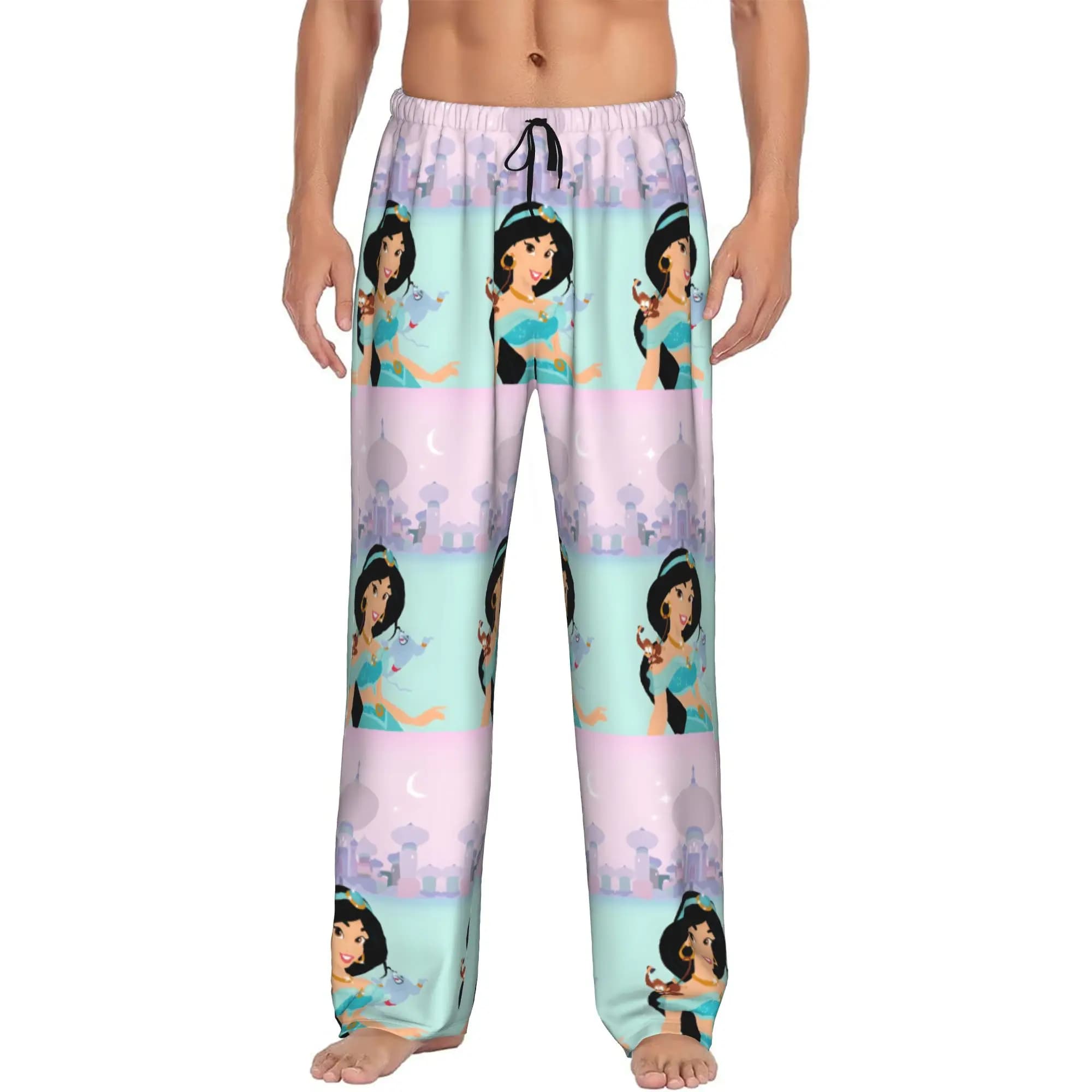 Custom Cute Cartoon A-Aladdin Pajama Pants Sleepwear for Men Elastic Waistband Sleep Lounge Bottoms with Pockets
