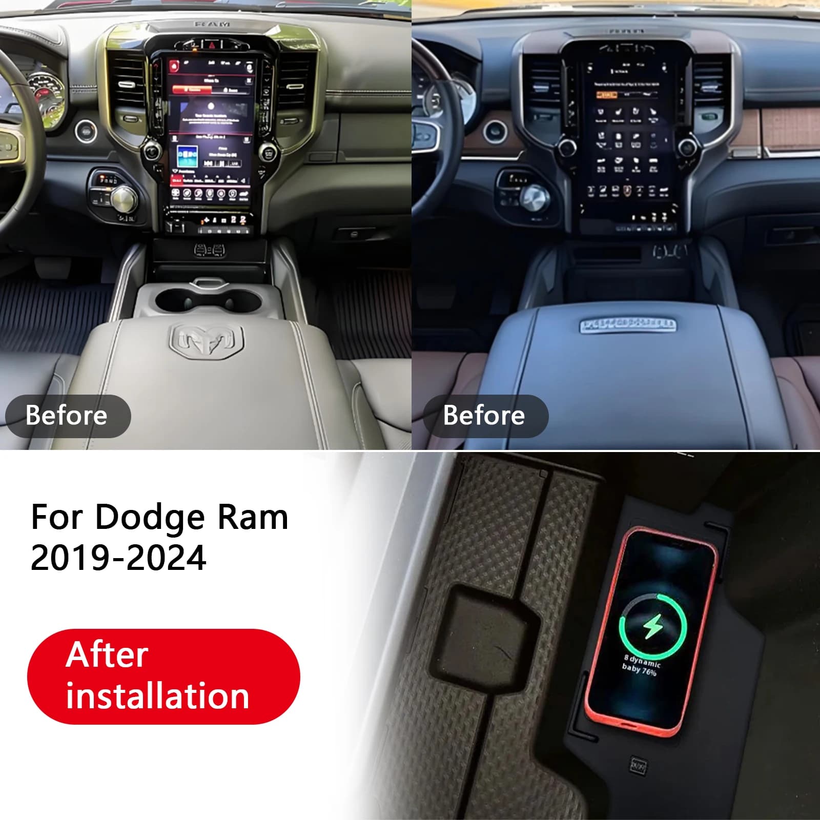L'ultimo per Dodge RAM 1500 2019-2025 Caricatore per telefono per console centrale per auto Caricabatterie wireless veloce Supporto di ricarica per piastra di ricarica
