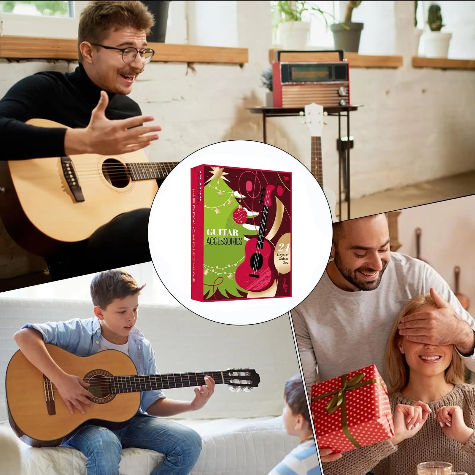 Calendario natalizio 24 giorni Accessori musicali Conto alla rovescia Accordatore per chitarra elettrica per adolescenti adulti Amante della musica Basso Ukulele che suona
