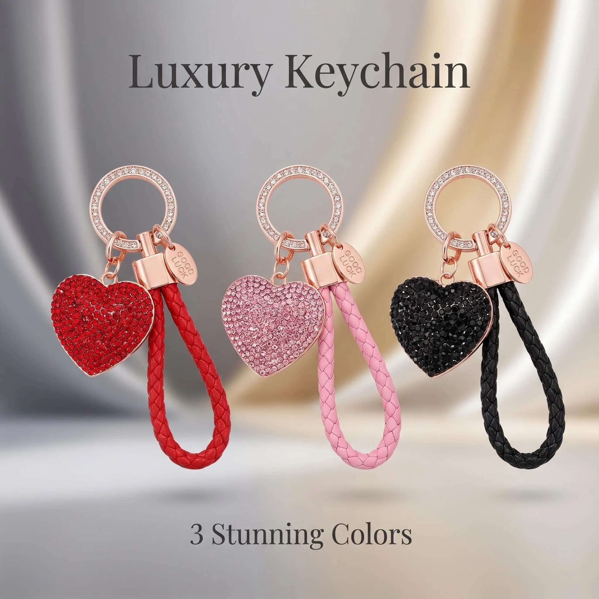 Luxury Full Rhinestone Heart Keychain, Bling Crystal Key Ring with Braided Leather Strap for Car Keys Bag Charm Women Giftrhinestone heart keychain, bling car key charm, braided leather keychain, luxury bag pendant, women fashion key ring, crystal key