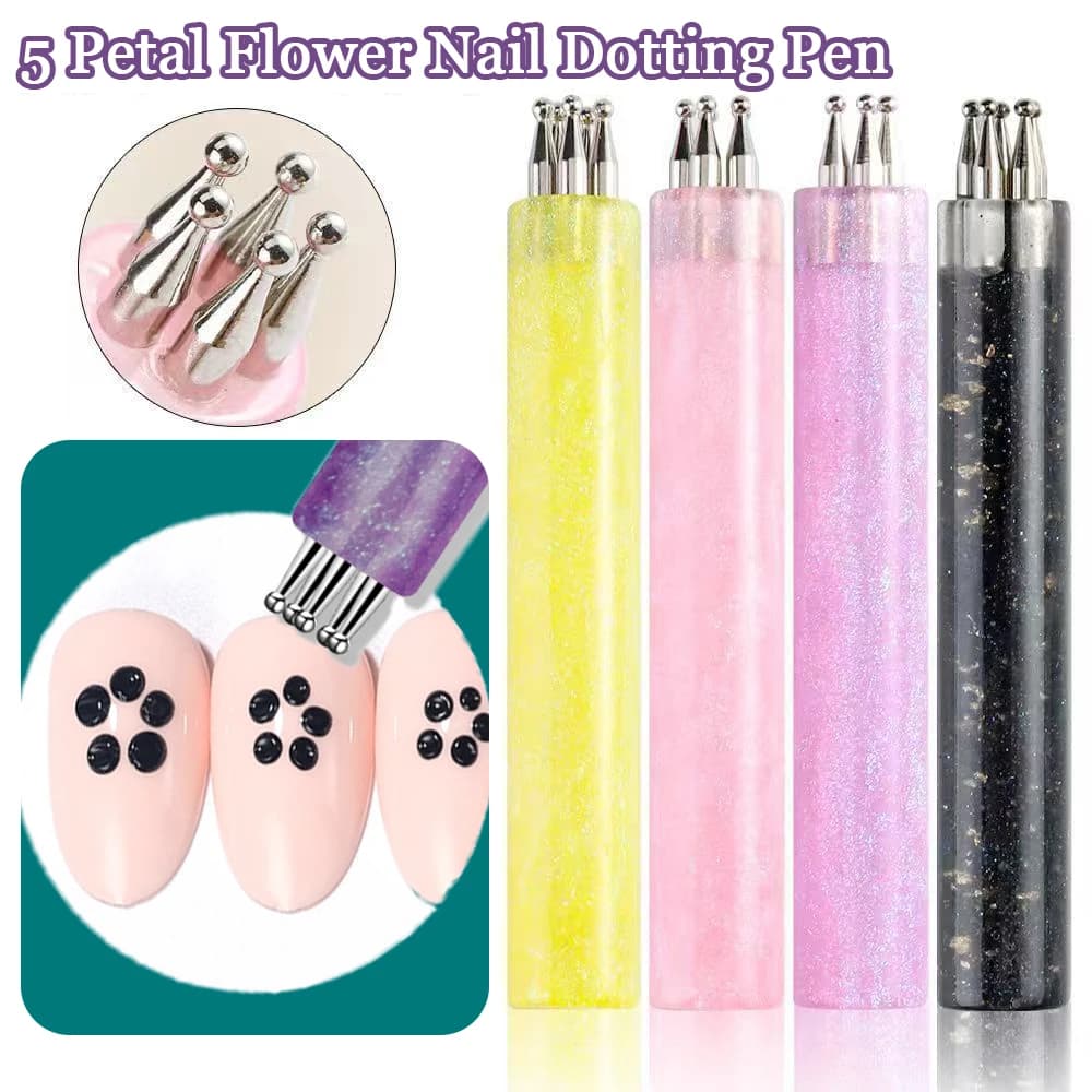 5 Petal Flower Nail Dotting Pen, One Stroke Design Tool for Nail Art, Acrylic Handle Dotting Pen, Easy DIY Nail Painting Tools