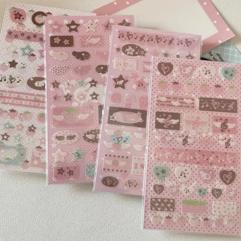 1 pezzo rosa Kawaii nota musicale adesivo glitter fragola per telefono fotocamera manuale adesivo carino decorazione fai da te adesivo regalo per ragazze