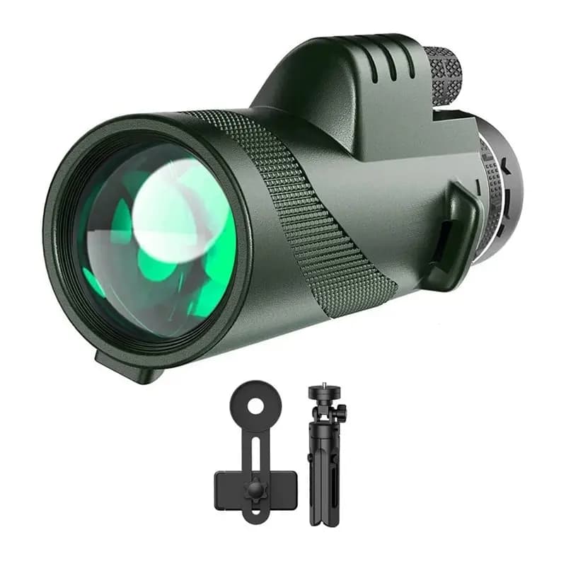Monocolo ad Alta Potenza ABSY 80X100 per Caccia, Birdwatching, Viaggi - HD con Adattatore per Telefono - Design Verde Scuro