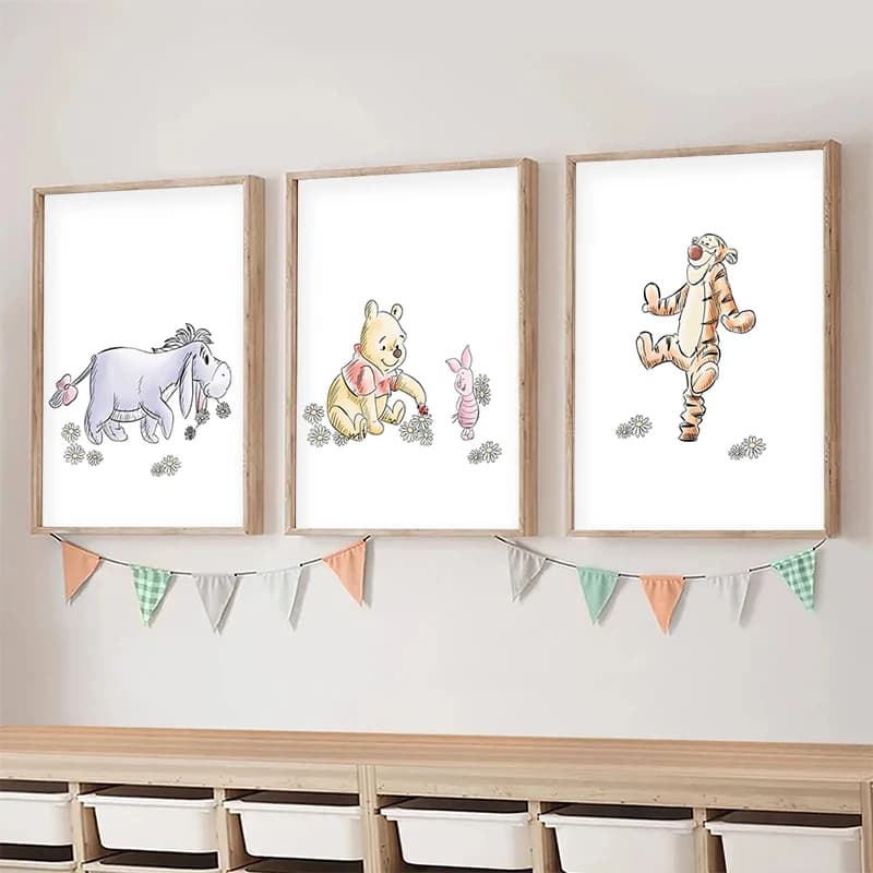Winnie the Pooh and Friends Art Prints Classic Cartoon Posters Winnie the Pooh and Friends Canvas Painting Kids Room Wall Decor
