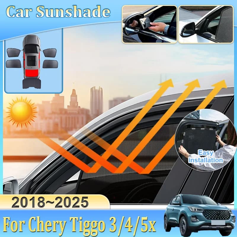 Car Mesh Sunshade For Chery Tiggo 3 4 5x 2018-2025 Blackout Mesh UV Protection Privacy Windshield Frame Curtain Auto Accessories